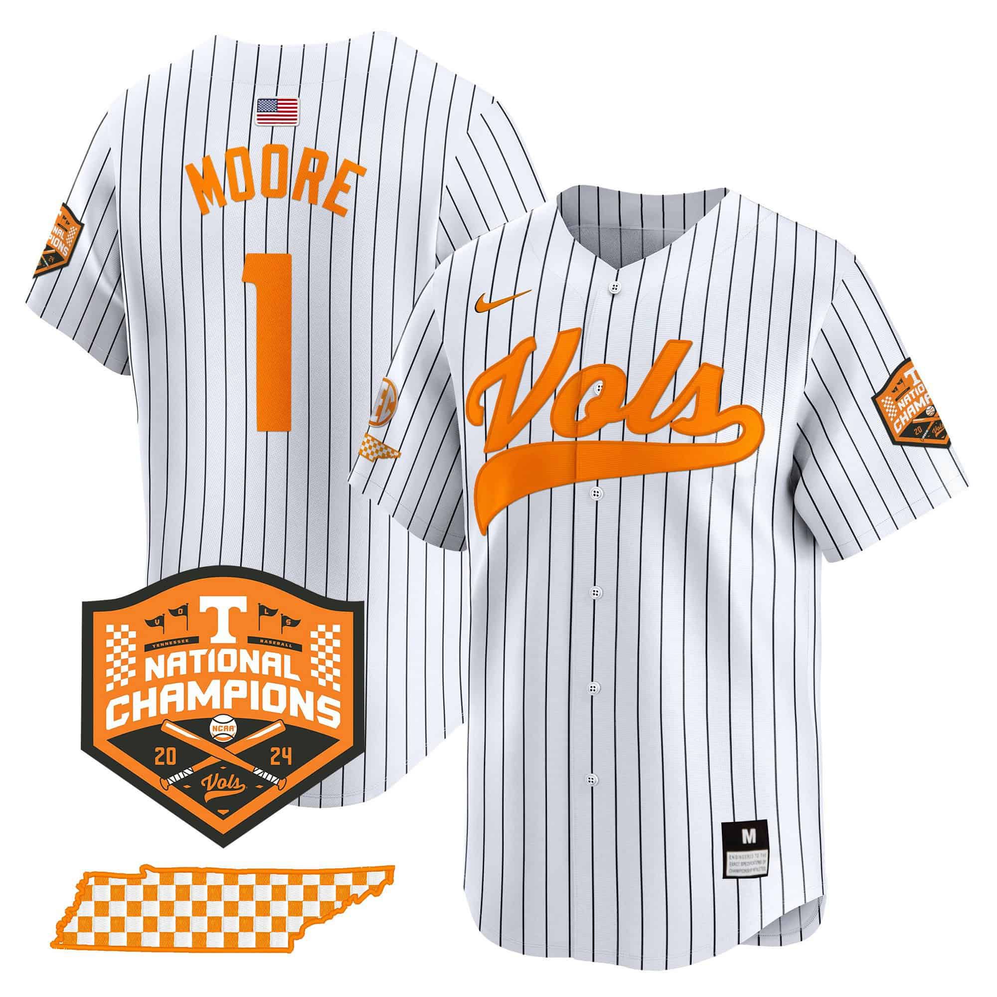 Men Tennessee Volunteers #1 Moore White Stripe 2024 Nike Champions Vapor Premier Limited NCAA Jersey->indianapolis colts->NFL Jersey